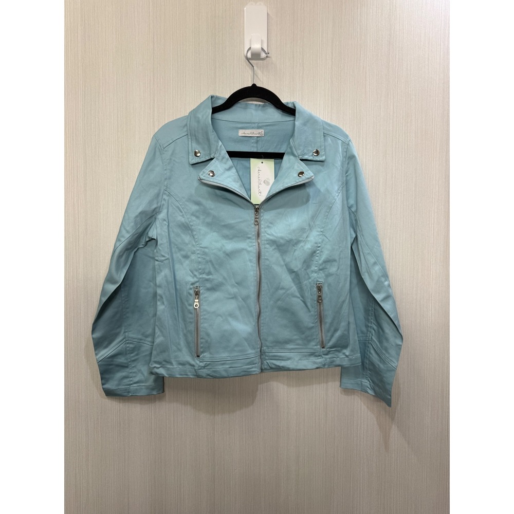 Keren Hart Womens Light Blue Cotton Blend Zip Up Moto Jacket Size M NWT 66001PDB